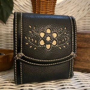 Brighton Black Leather Floral Cutout Trifold Wallet
